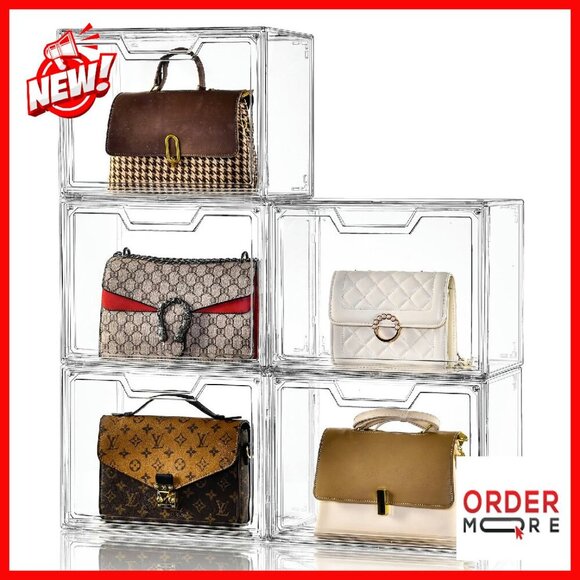 Clear Acrylic Purse Organizer Display Box with Magnetic Door - 5 Pack